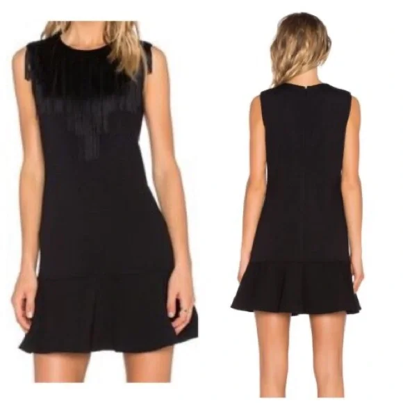 📚DROP⬇️ BCBGMAXAZRIA • Alyn Black
Fringe Trim Flounce Hem
Cocktail Dress • S - Picture 1 of 9